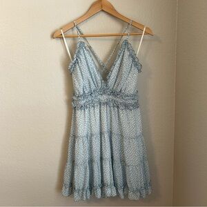 NWT, Aakaa Women’s Low Back Cami Strap Floral Print Blue & White Mini Dress, Med